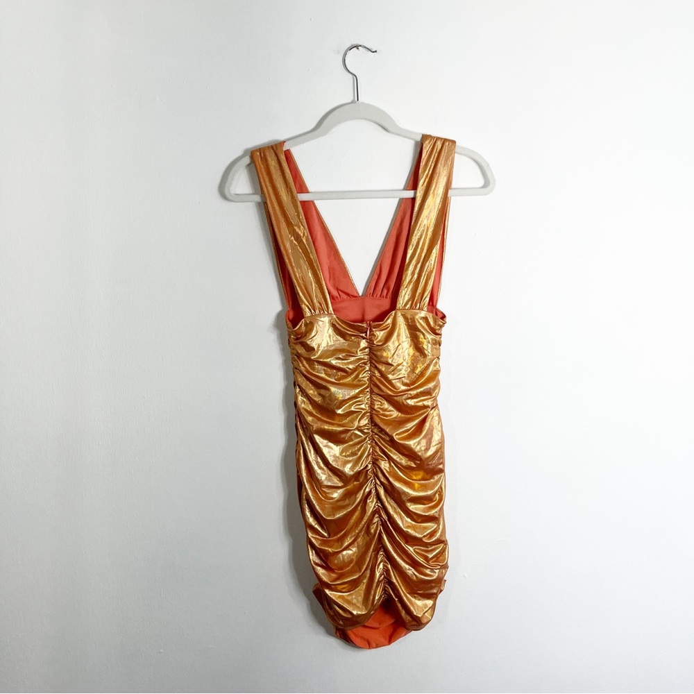 NWT superdown Metallic Orange Deep V Mini Dress